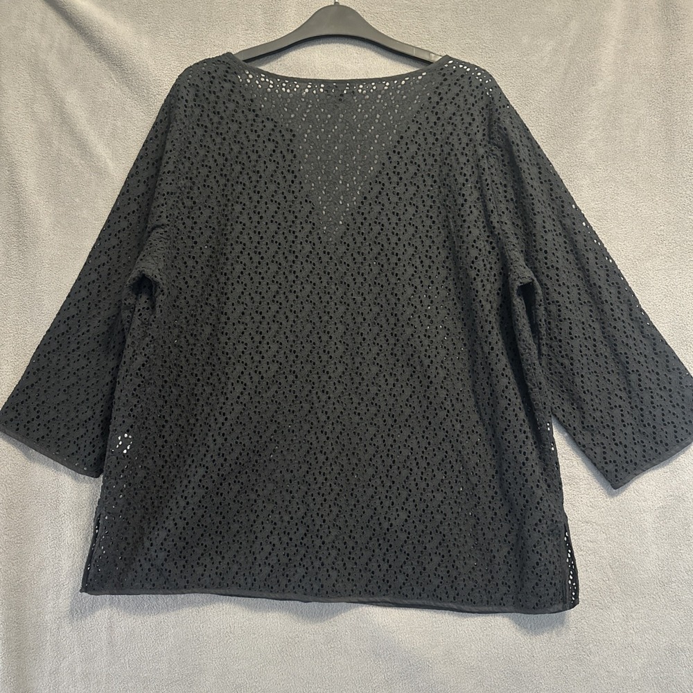 Talbots Woman Lace Eyelet Top Plus Size 2X Black Sheer Classic Preppy Chic - Picture 7 of 7